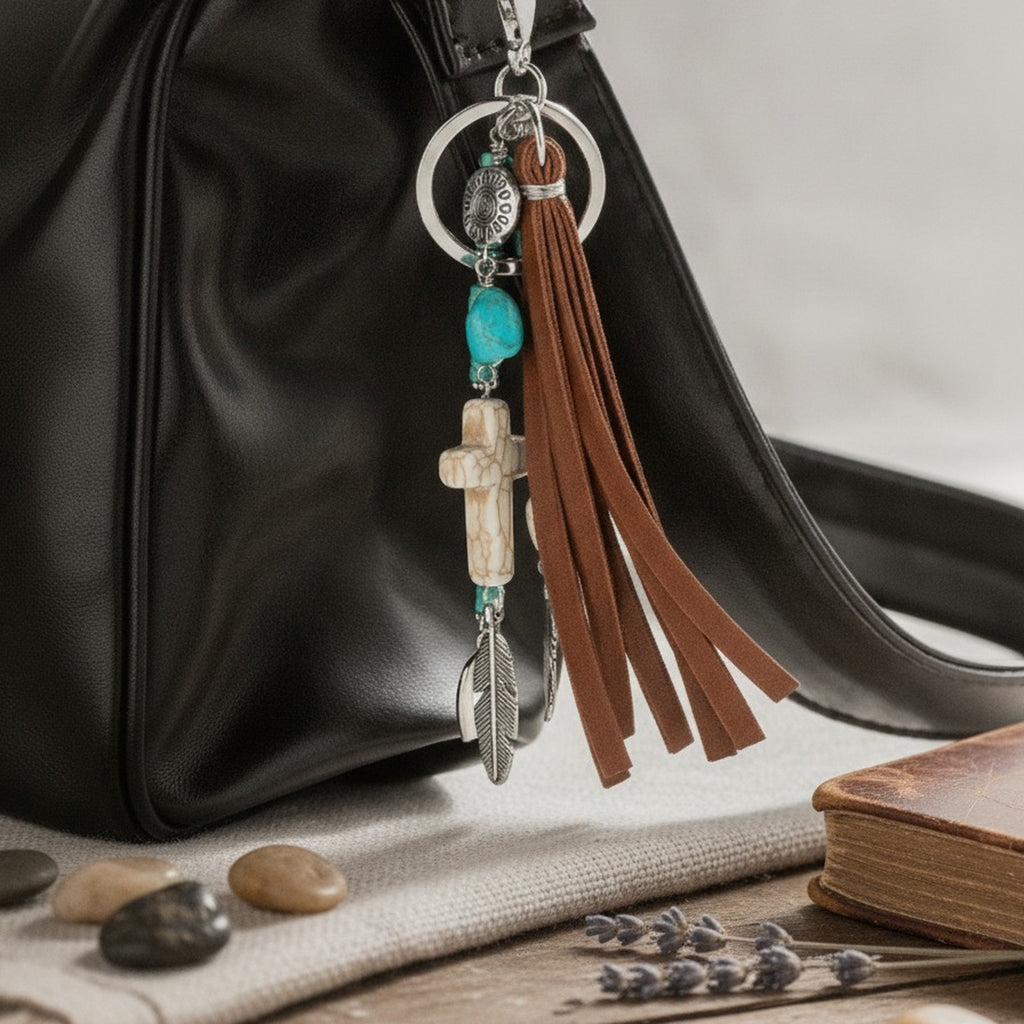 Rustic Tassel Cross Charm Keychain – apparel accessories (view 2)