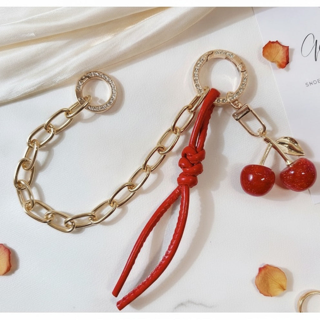 Elegant Cherry Charm Gold Chain Keychain – bags & wallets (view 3)
