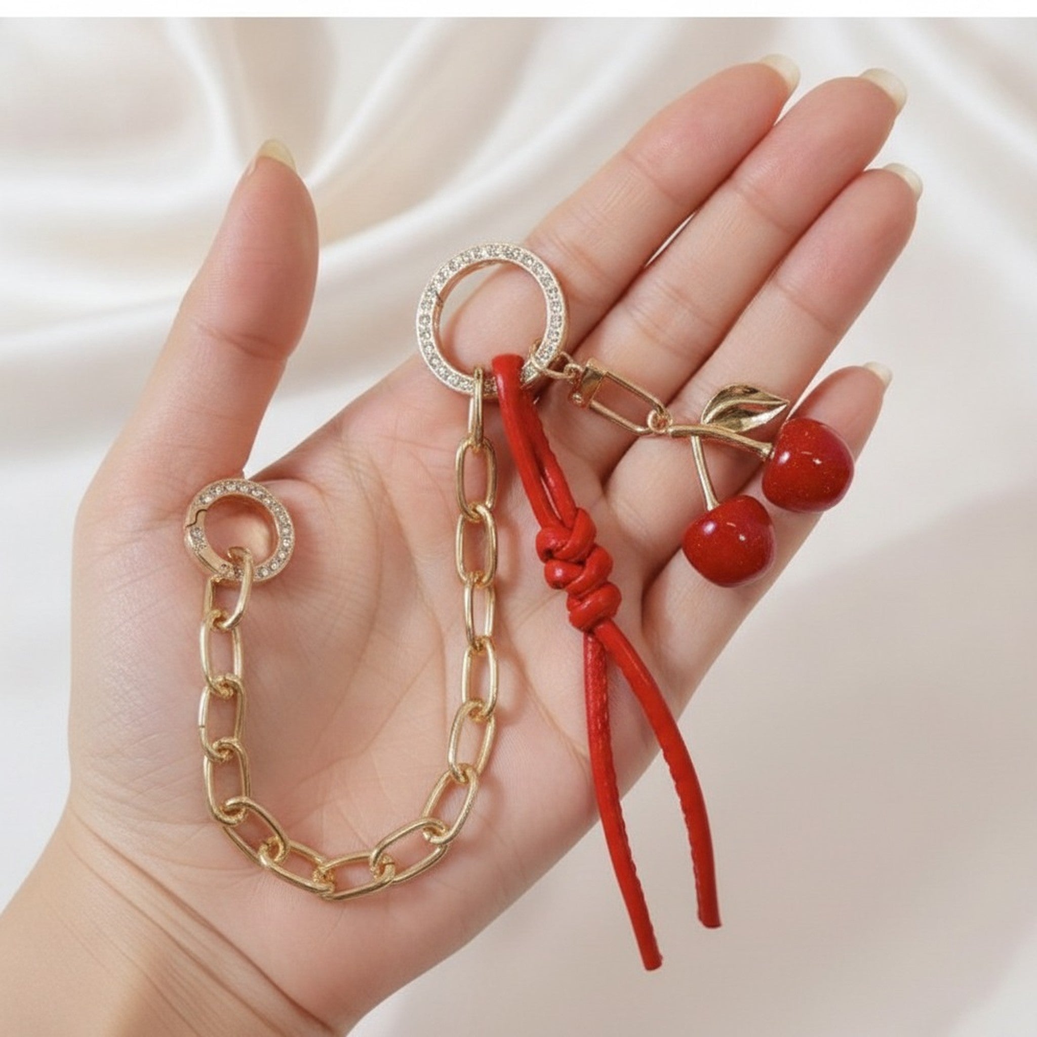 Elegant Cherry Charm Gold Chain Keychain – bags & wallets (view 4)