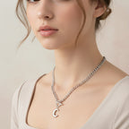 Silver Moon Charm Toggle Chain Necklace