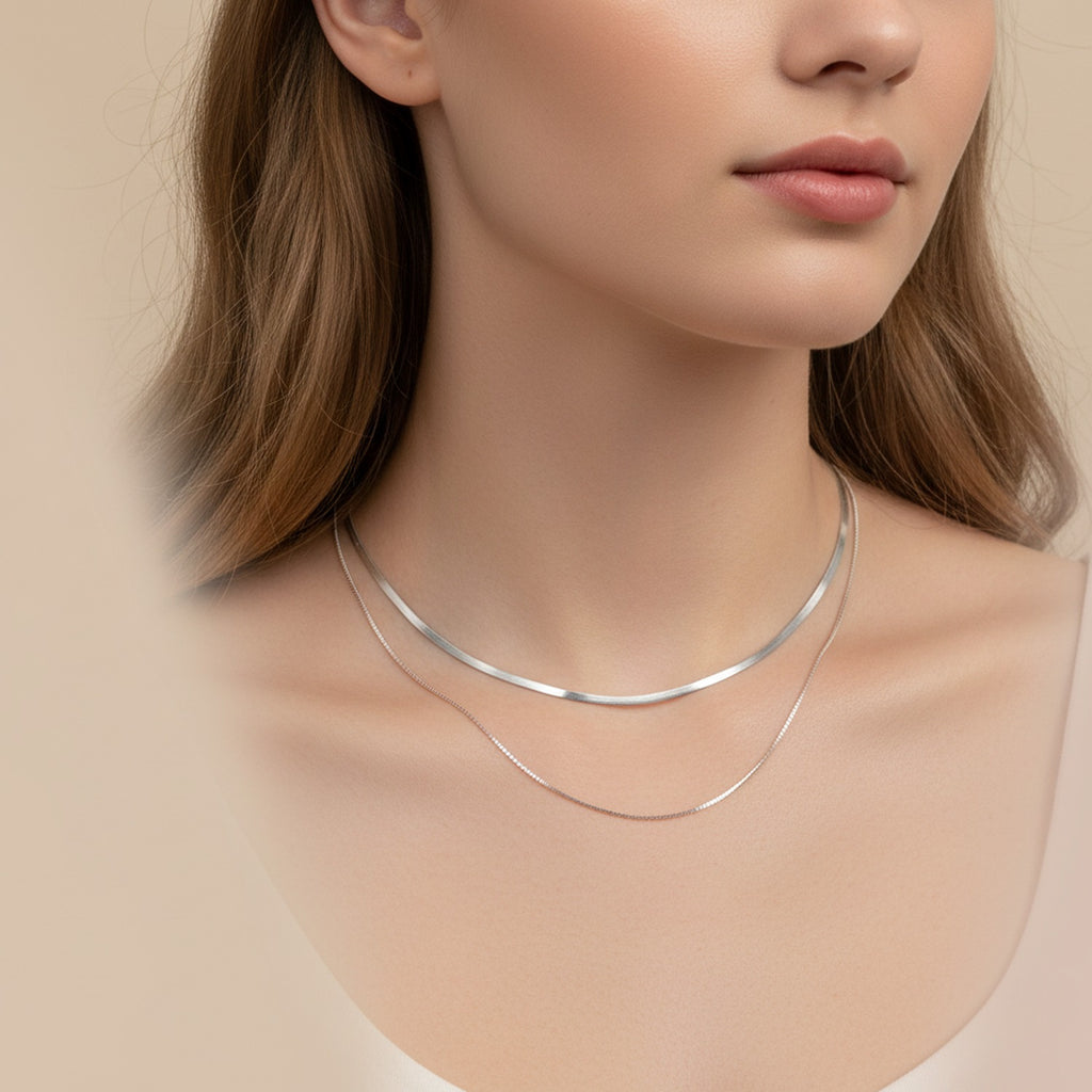 Layered Snake Chain Necklace Silver