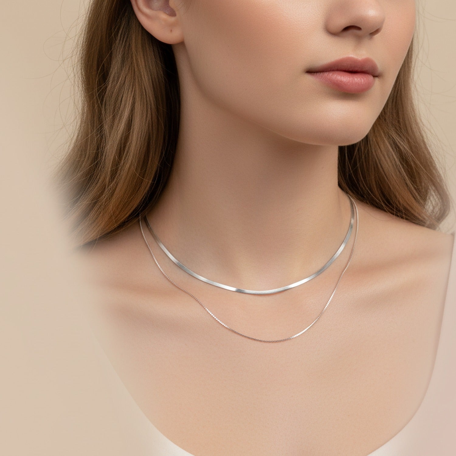 Layered Snake Chain Necklace Silver