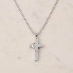 Silver Cross Pendant Necklace With Circular Charm – jewelry (view 2)