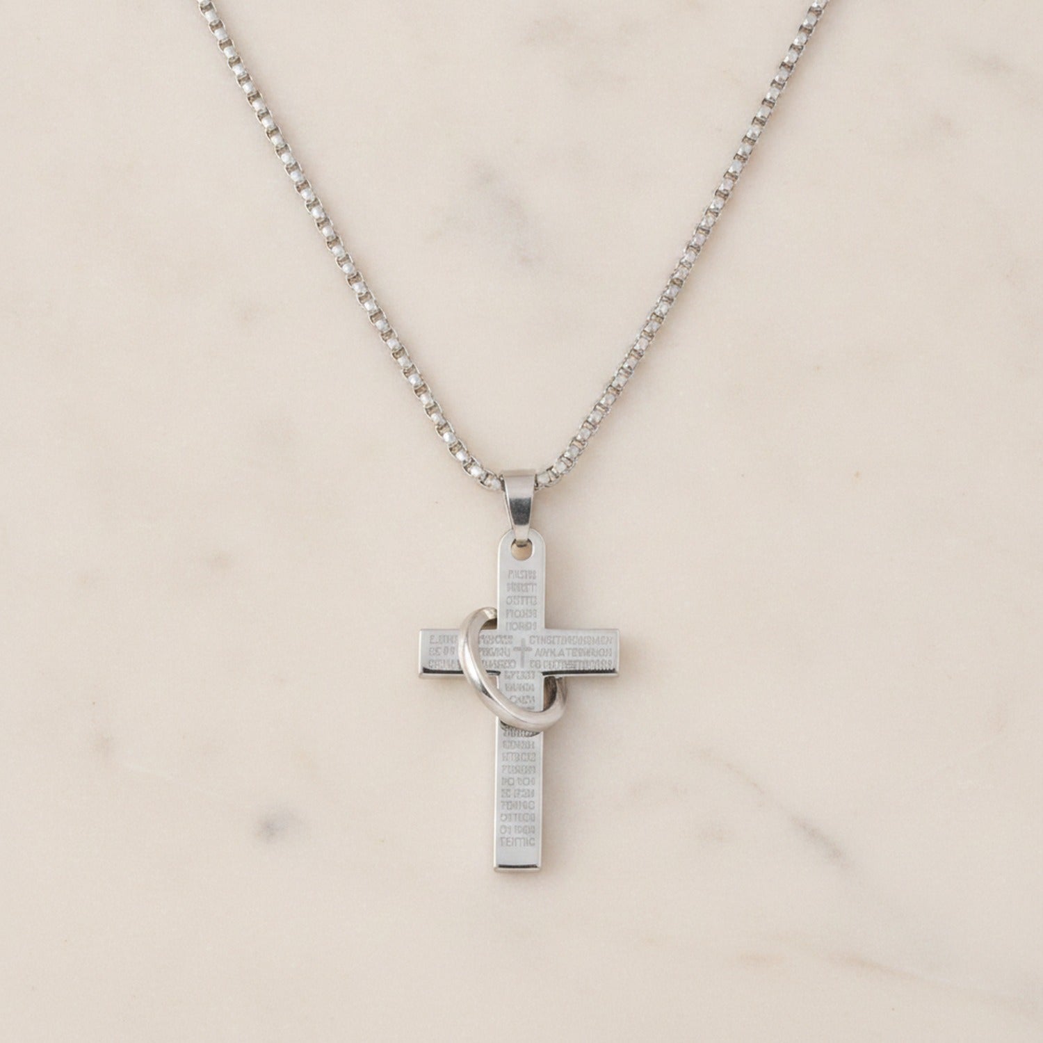 Silver Cross Pendant Necklace With Circular Charm