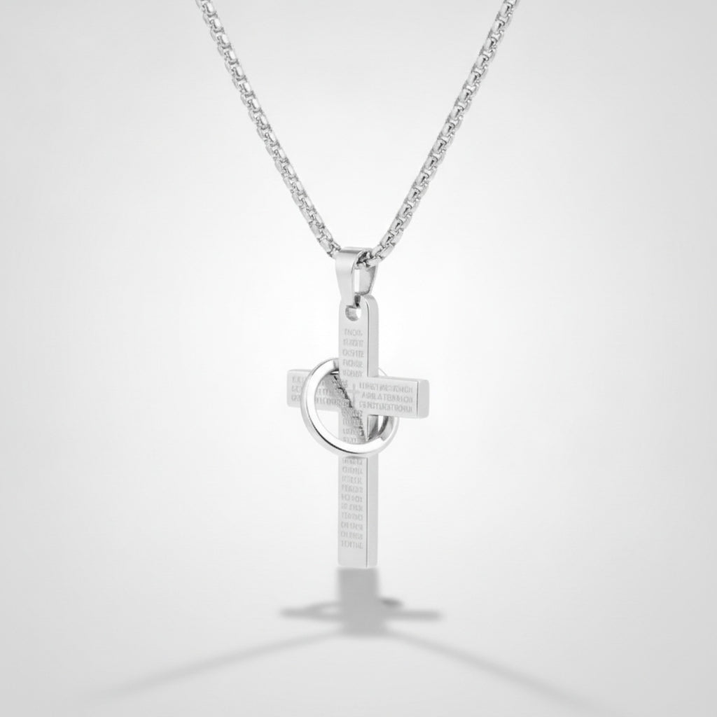Silver Cross Pendant Necklace With Circular Charm – jewelry (view 1)