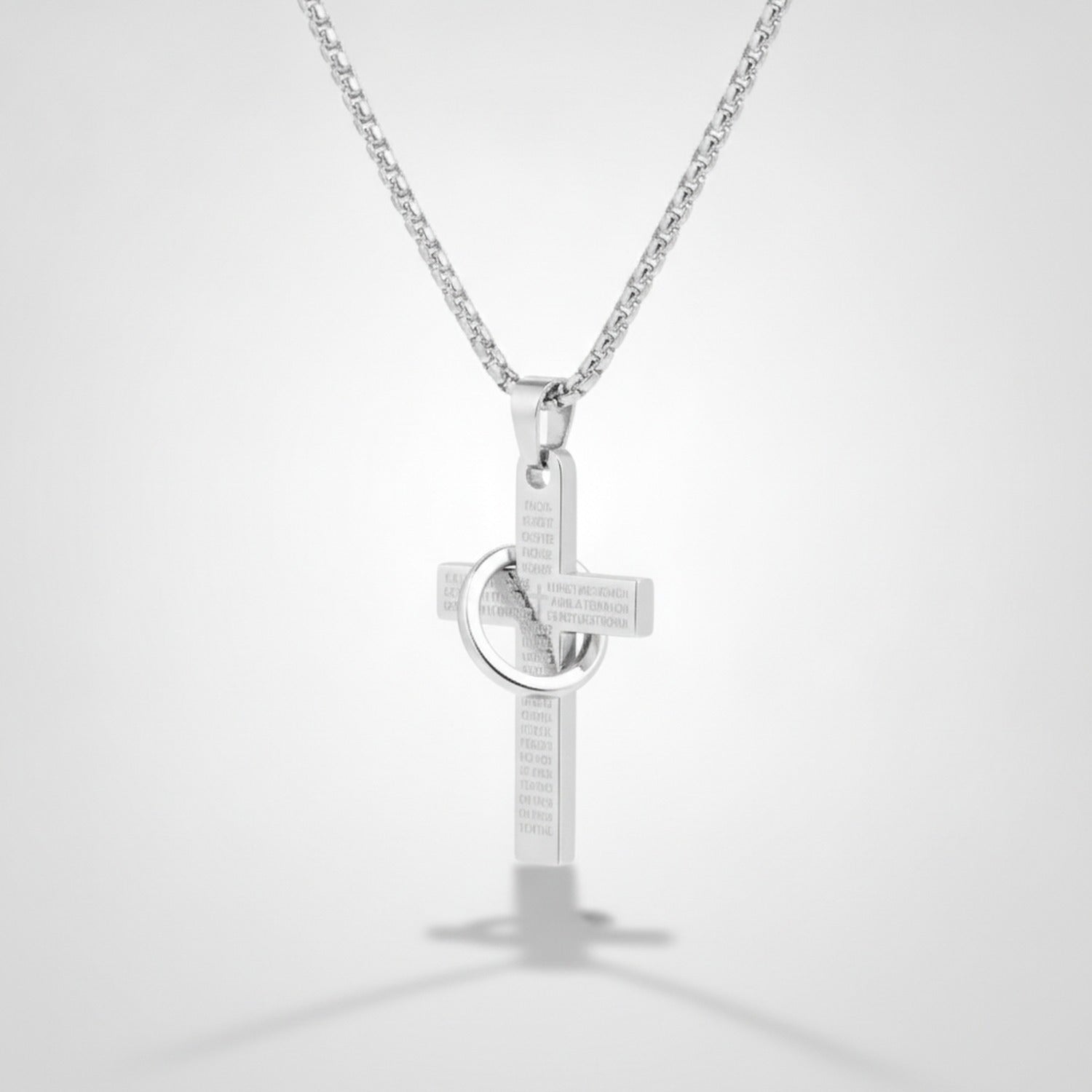 Silver Cross Pendant Necklace With Circular Charm