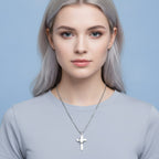 Silver Cross Pendant Necklace With Circular Charm – jewelry (view 3)