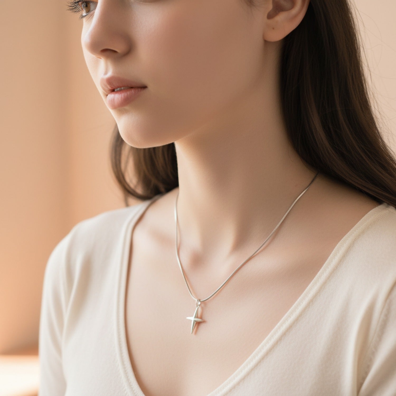 Silver Four Point Star Pendant Necklace