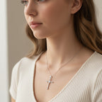 Crystal Cross Pendant Silver Chain Necklace