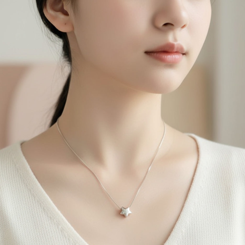 Silver Four-Point Star Pendant Necklace