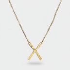 Gold Hammered X Pendant Chain Necklace