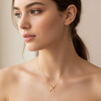 Gold Hammered X Pendant Chain Necklace