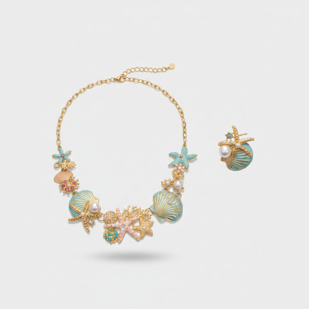 Ocean Pearl Charm Bracelet & Ring Set