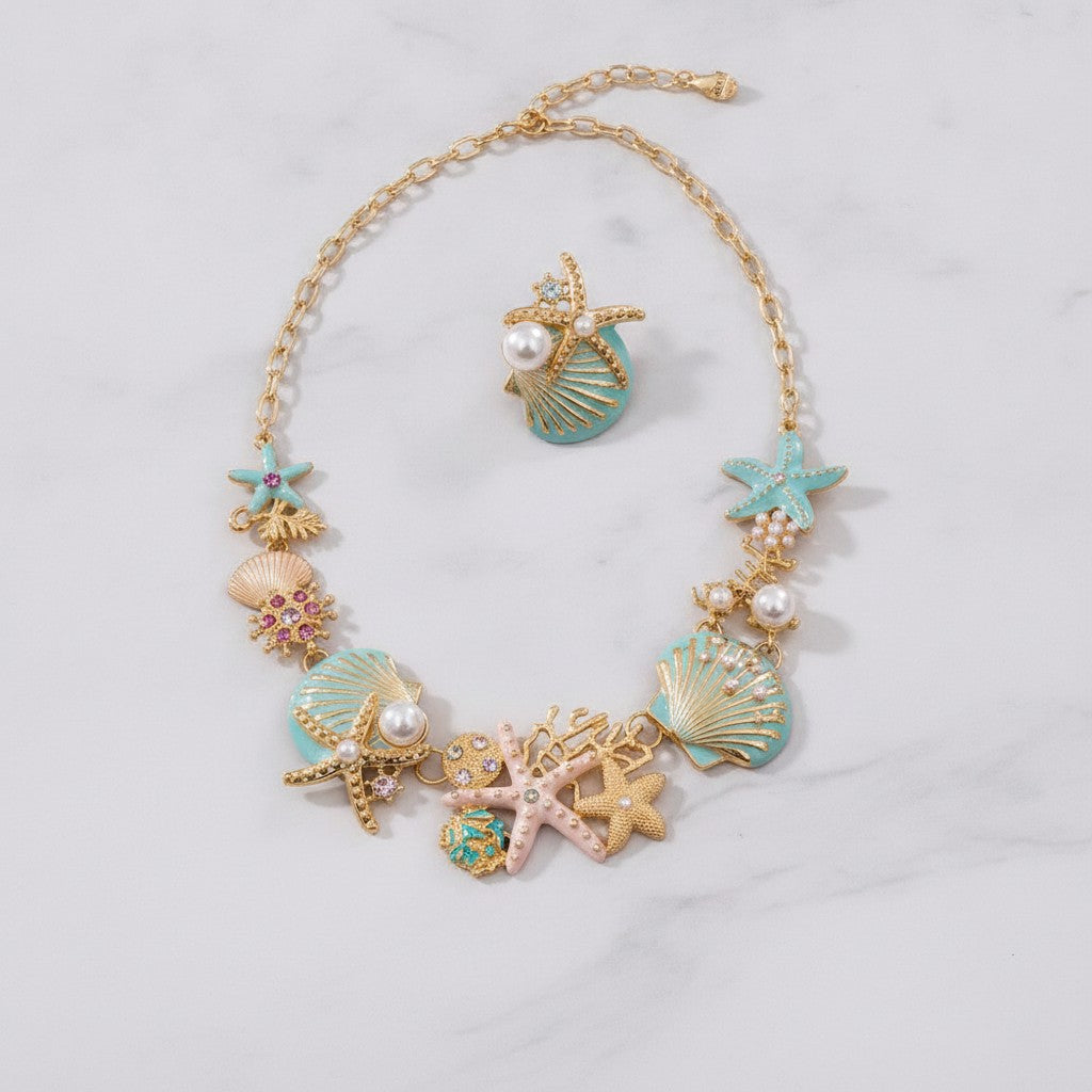 Ocean Charm Necklace & Earrings Set