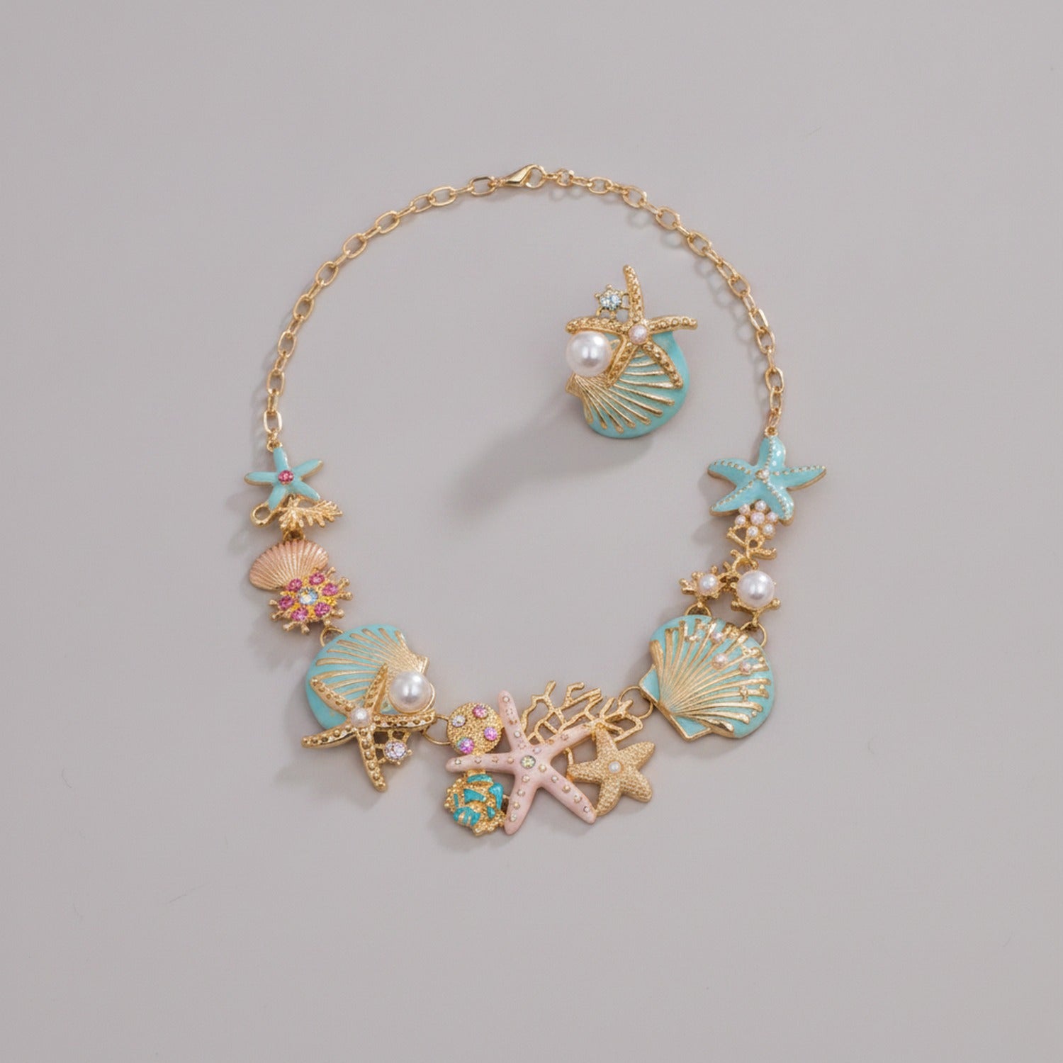 Ocean Charm Necklace & Earrings Set