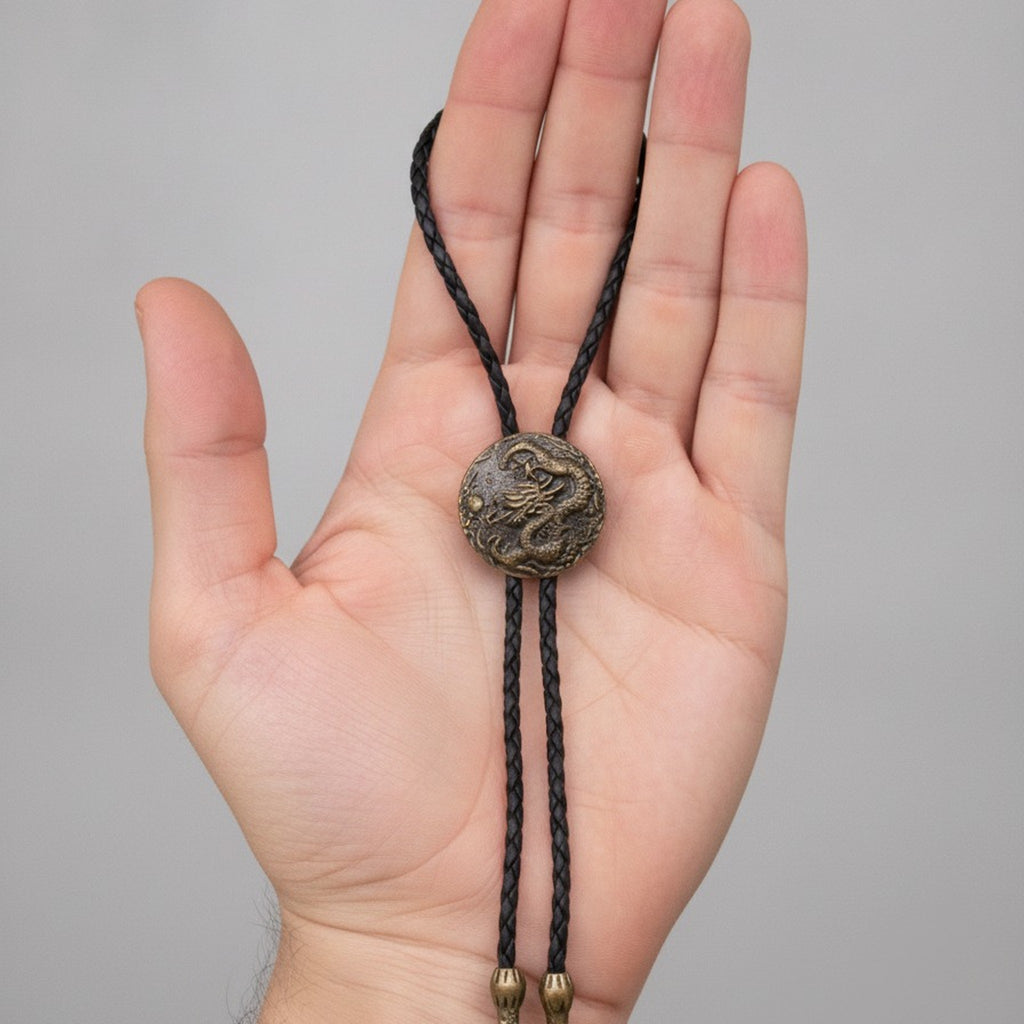 Antique Dragon Medallion Braided Bolo Tie – apparel accessories (view 3)