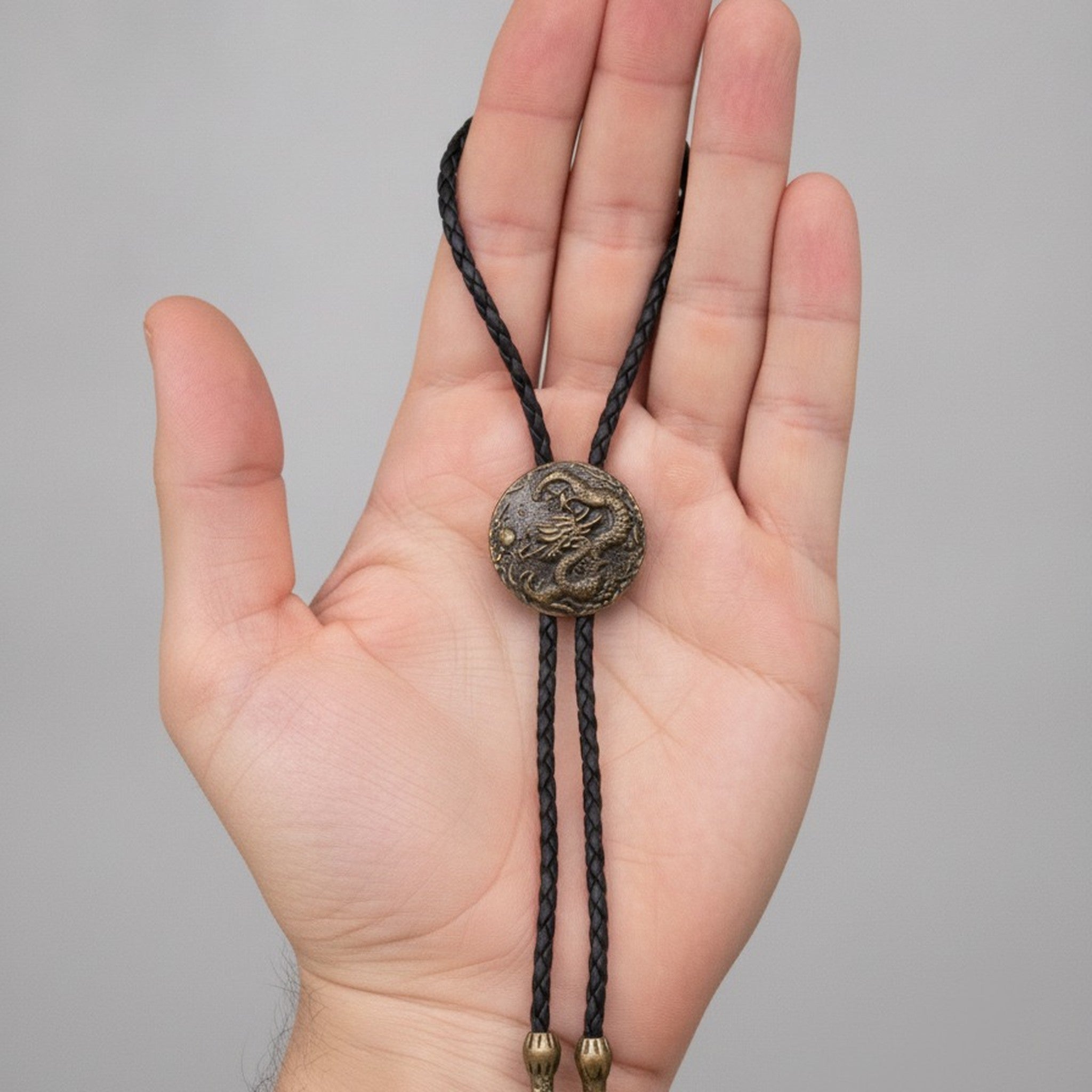 Antique Dragon Medallion Braided Bolo Tie – apparel accessories (view 3)