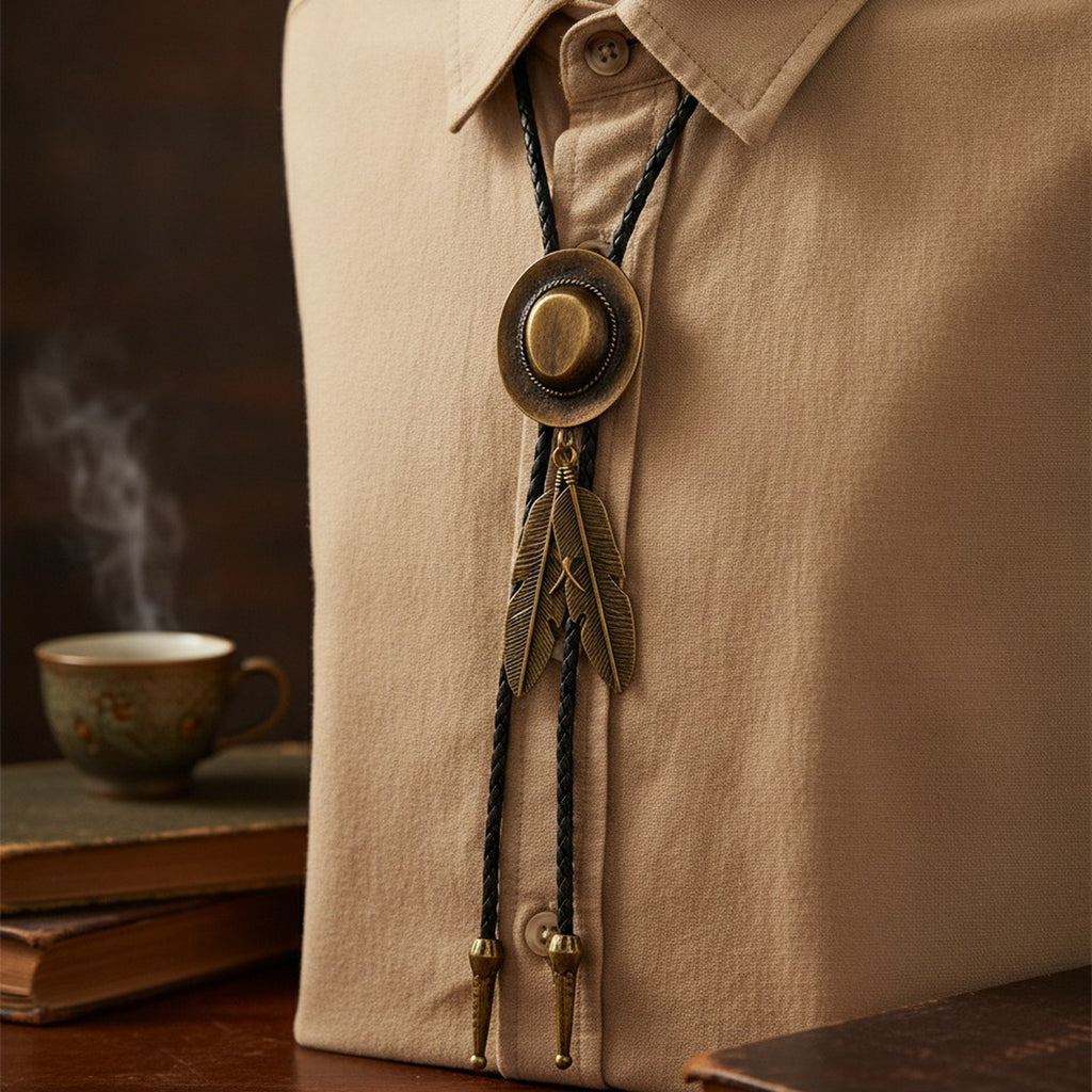 Western Style Bolo Tie with Feather Pendants – apparel accessories (view 3)