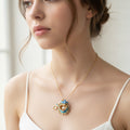 Flower Heart Locket Charm Necklace - Blue Teacup Opening Necklace