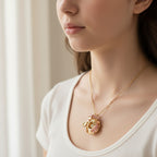 Gold Flower Heart Locket Charm Necklace