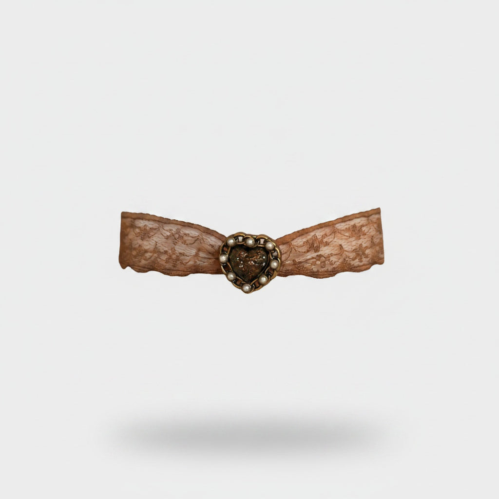 Lace Heart Beaded Ring Set Brown