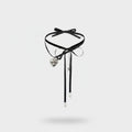 Black Ribbon Heart Charm Choker Set
