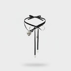 Black Ribbon Heart Charm Choker Set