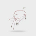 Pink Ribbon Heart Charm Ring Set With Pearl Studs