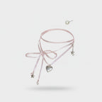 Pink Ribbon Heart Charm Ring Set With Pearl Studs