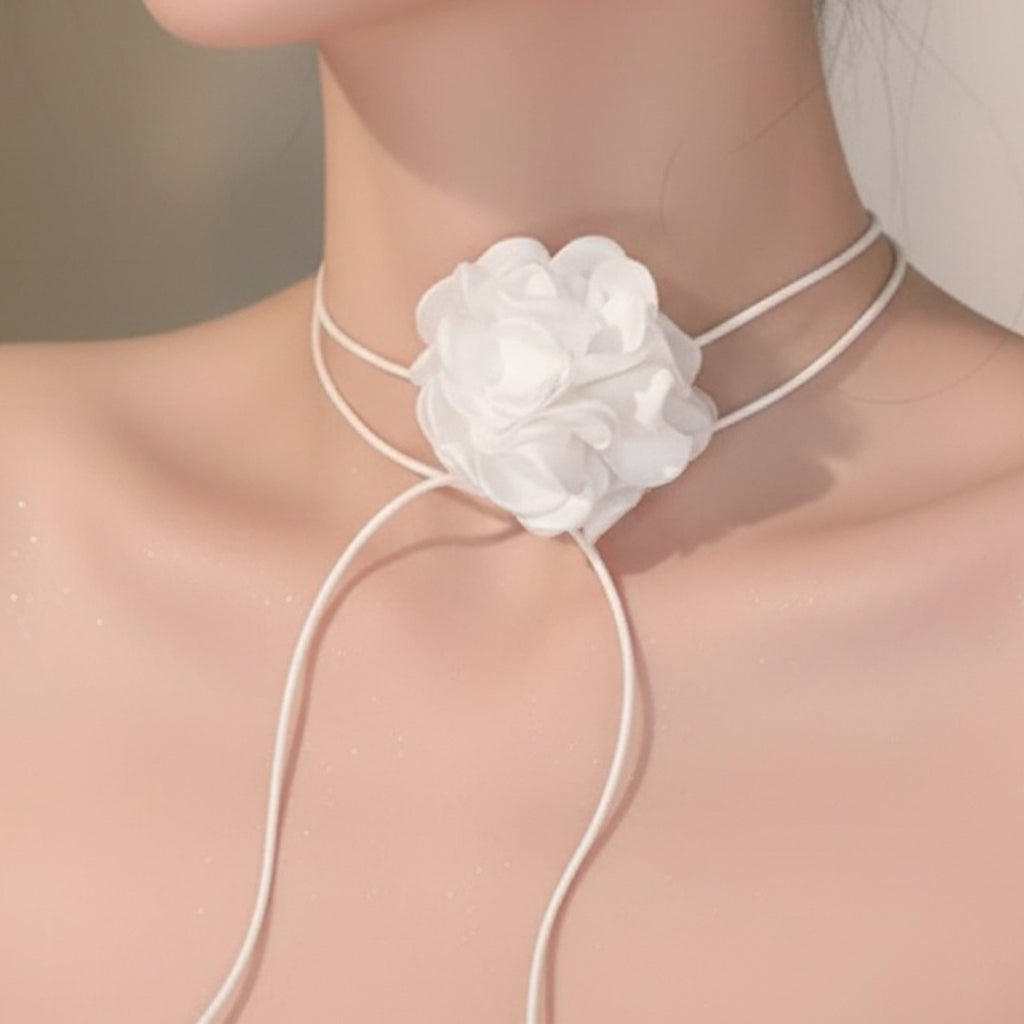 White Rose Flower Ring Set With Ribbon Ties
