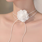 White Rose Flower Ring Set With Ribbon Ties