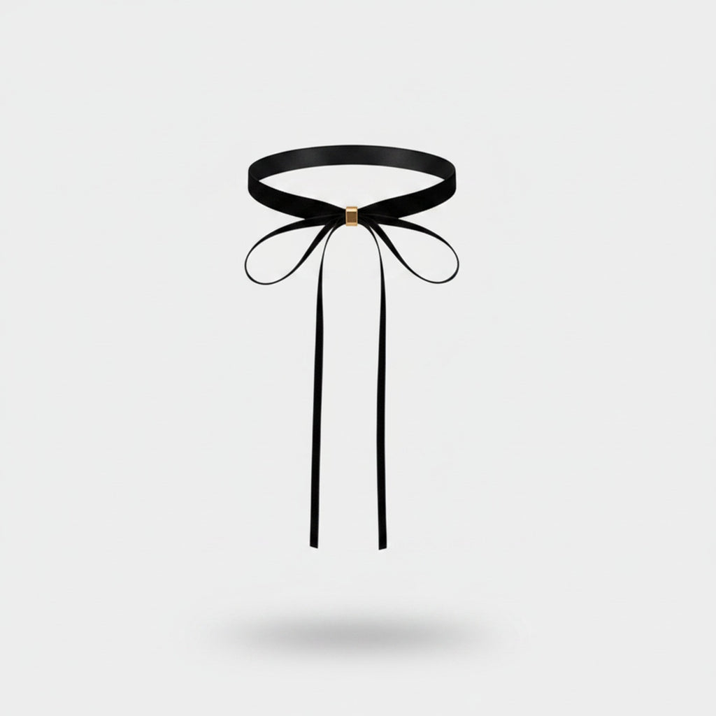 Black Ribbon Choker Necklace Set With Bow