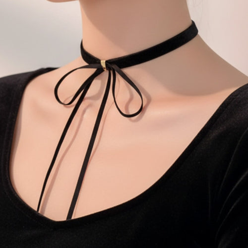 Black Ribbon Bow Choker Necklace