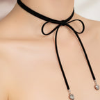 Black Wire Bow Pendant Necklace Ring Set