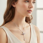 Pink Heart Wings Rhinestone Drop Necklace