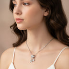 Silver Heart Charm Bow Pendant Necklace