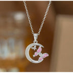 Moon Butterfly Rhinestone Chain Necklace - Drip Glaze Moon Butterfly Necklace Silver #9412 – jewelry (view 1)