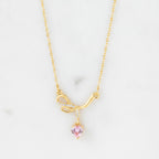 Heart Pendant Necklace With Rhinestone Bow - Butterfly Bow Pink Diamond Heart Necklace Gold #9435