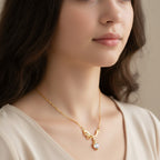 Gold Heart Pendant Necklace With Rhinestone Bow