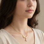 Heart Pendant Necklace With Rhinestone Bow - Butterfly Bow White Diamond Heart Necklace Gold #9436
