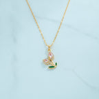 Flower Teardrop Rhinestone Chain Necklace - Pink Diamond Tulip Necklace Gold
