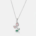 Flower Teardrop Rhinestone Chain Necklace - Pink Diamond Tulip Necklace Silver #9464