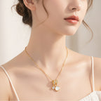 Gold Moonstone Charm Pendant Necklace