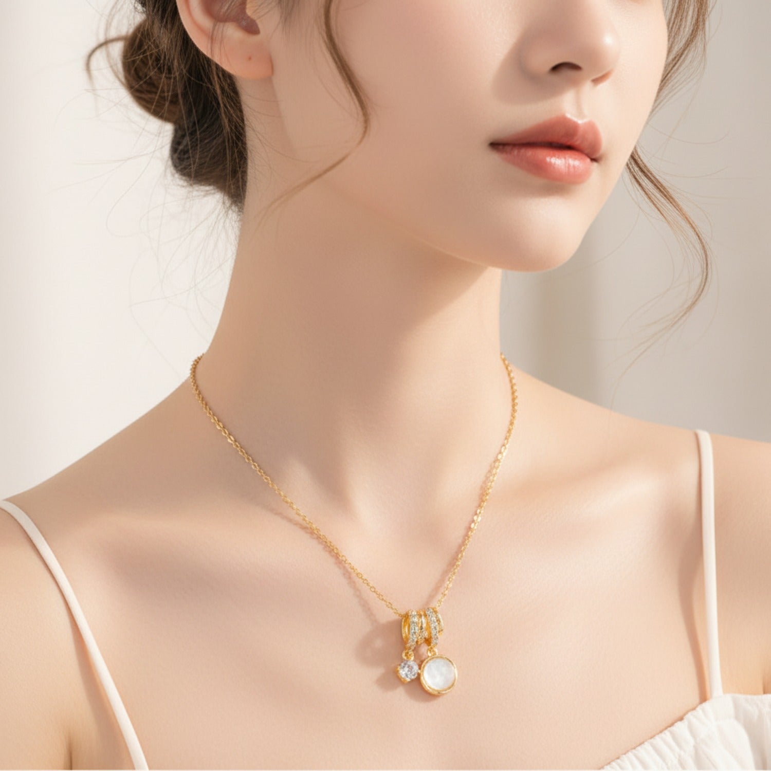 Gold Moonstone Charm Pendant Necklace
