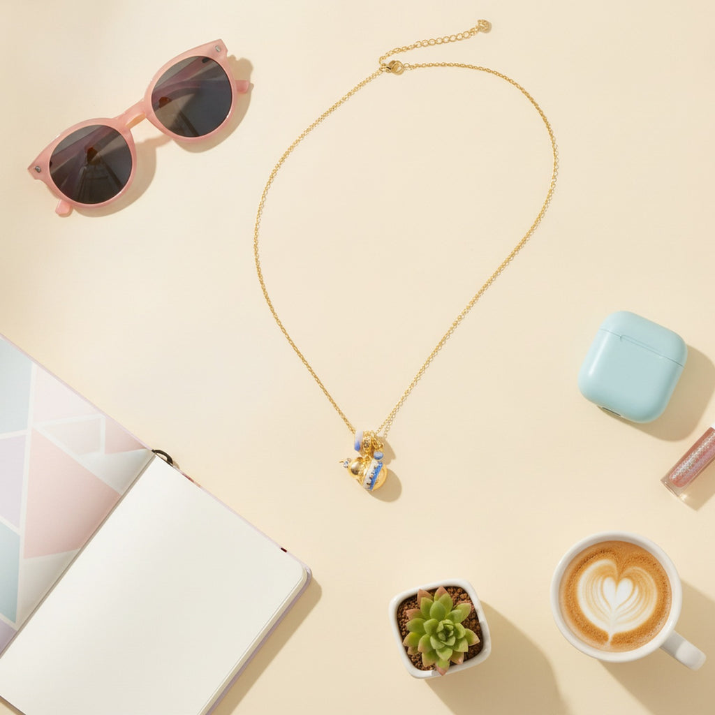 Gold Charm Necklace with Blue Accents – jewelry (view 2)