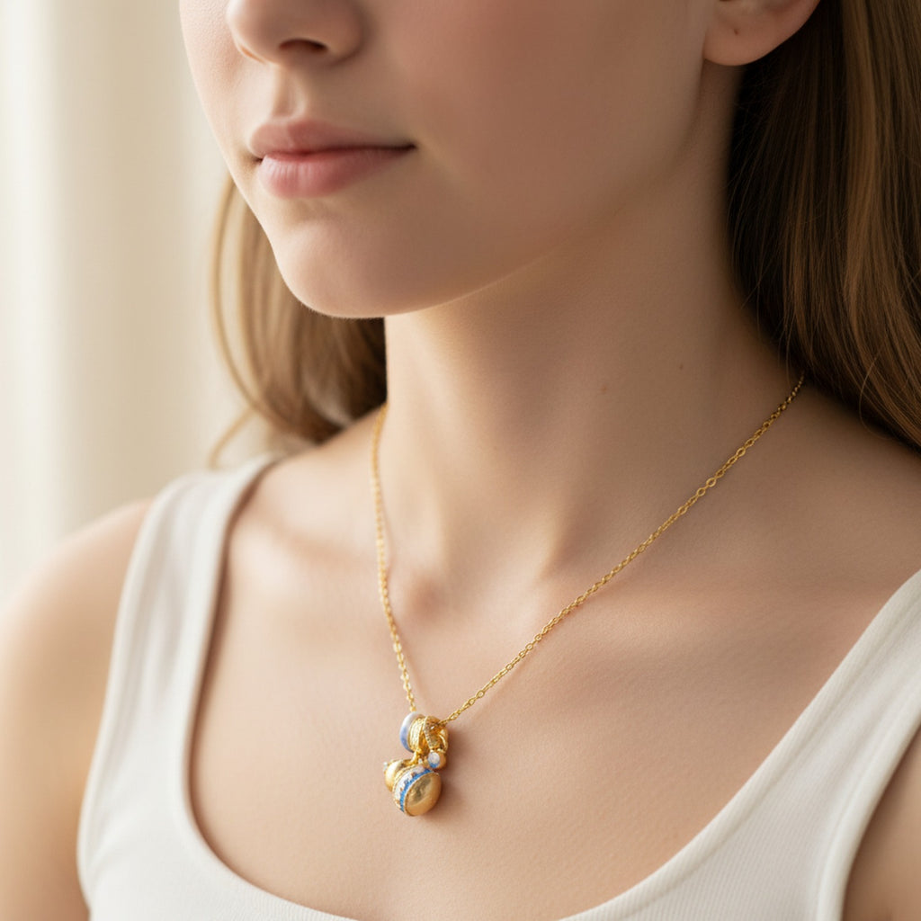 Gold Charm Necklace with Blue Accents