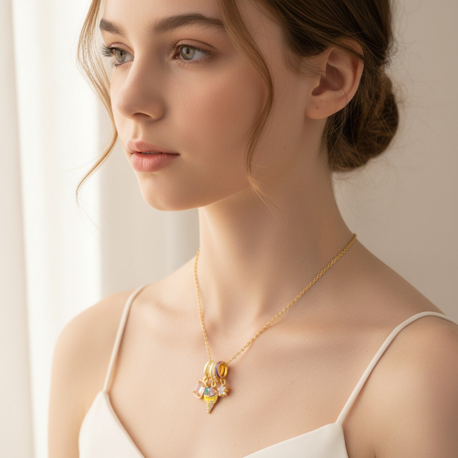 Colorful Charm Pendant Gold Chain Necklace