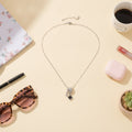 Black Clover Charm Rhinestone Silver Necklace - Sparkling Black Clover Necklace Silver #8305