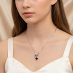 Black Clover Charm Rhinestone Silver Necklace