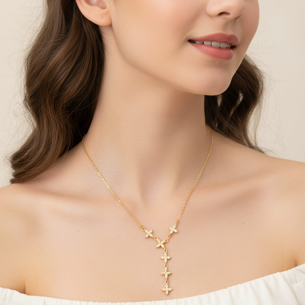 Gold Four-Leaf Clover Flower Charm Necklace